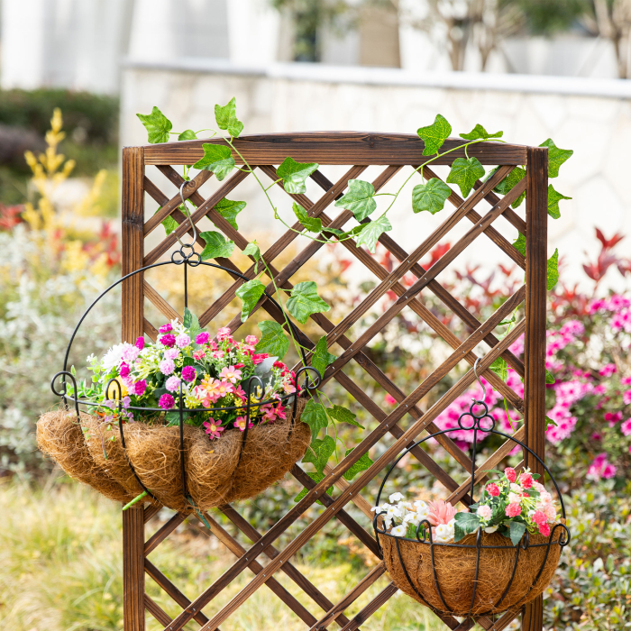  Jardiniera pentru Exterior din Lemn, Jardiniera cu Spalier pentru Plante Agatatoare, 60x30x122.5 cm, Maro [8]