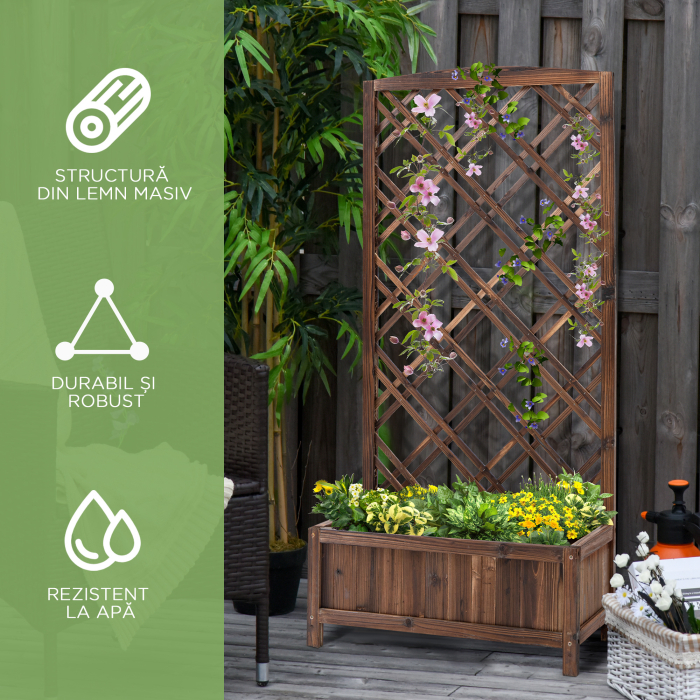  Jardiniera pentru Exterior din Lemn, Jardiniera cu Spalier pentru Plante Agatatoare, 60x30x122.5 cm, Maro [7]