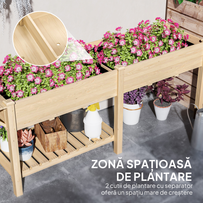  Jardiniera Ridicata cu Masuta Laterala si Raft pentru Unelte Inferior, din Lemn de Molid, 207x59x78 cm [4]