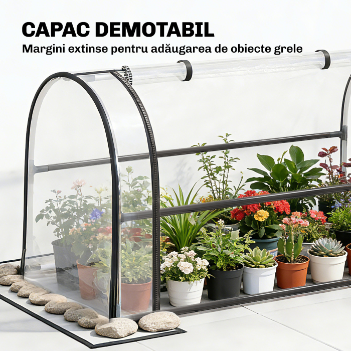  Jardiniera Ridicata cu Mini Sera si Orificiu de Drenare, 100x49x136 cm, Negru [5]