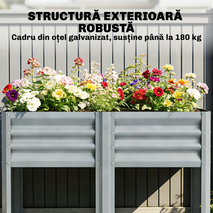  Jardiniera Ridicata cu Raft de Depozitare, 150L, Otel Galvanizat, inaltime 80 cm, pentru Gradina sau Terasa [5]