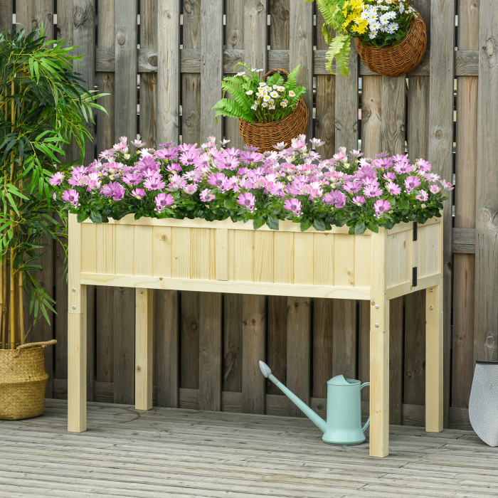  Jardiniera Ridicata Pliabila, Pat pentru Gradina in Lemn de Brad cu 4 Orificii de Drenaj, pentru Gradina, Terasa, Balcon, 115x56x76 cm, Culoare Lemn [2]