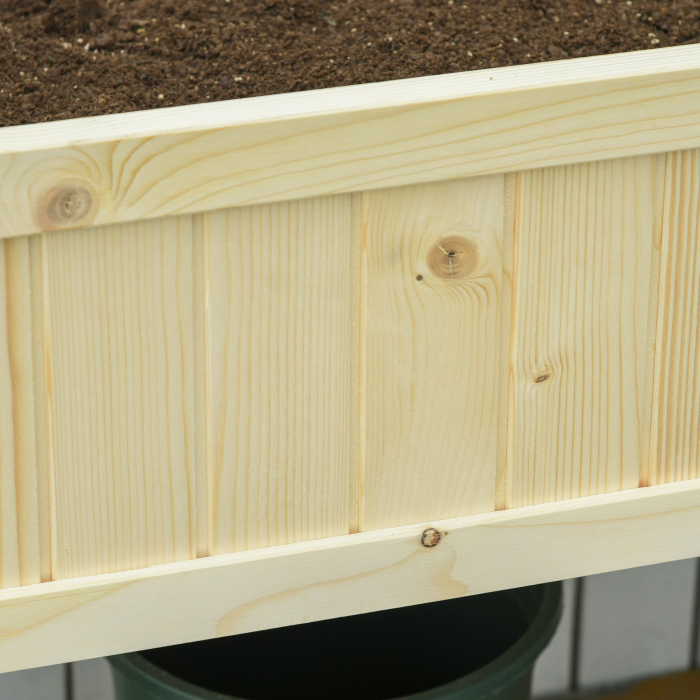  Jardiniera Ridicata Pliabila, Pat pentru Gradina in Lemn de Brad cu 4 Orificii de Drenaj, pentru Gradina, Terasa, Balcon, 115x56x76 cm, Culoare Lemn [8]