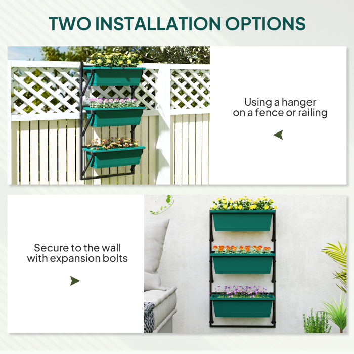  Jardiniera Verticala pentru Exterior cu 3 Niveluri si Ghivece cu Orificii de Drenaj, 56x42x100 cm, Verde [6]