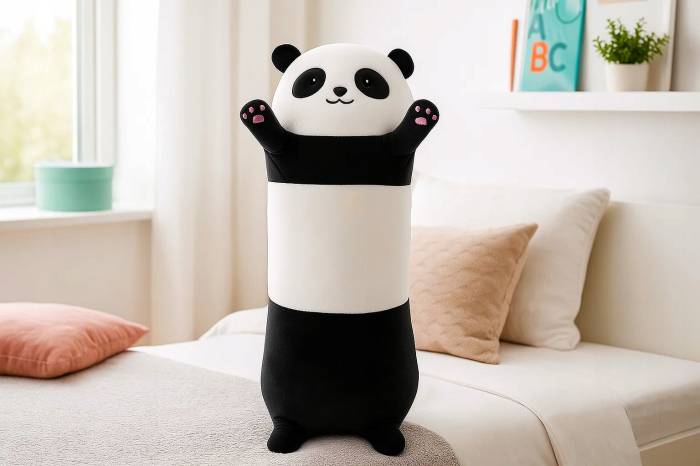 Jucarie de plus Panda urias 70 cm, multifunctionala 2 in 1, perna moale pentru imbratisat si relaxare, umplutura pufoasa din poliester, ideala pentru [5]