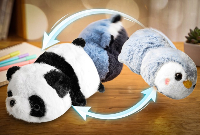 Jucarie de plus reversibila 2 in 1 Panda si Pinguin, transformabila prin intoarcere pentru 2 personaje intr-o singura jucarie, material moale si pufos [5]