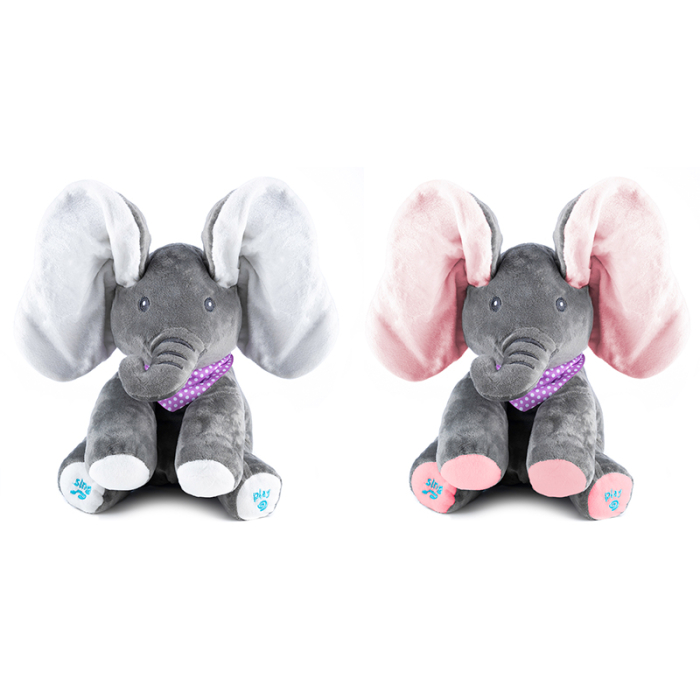 Jucarie plus interactiva elefant canta misca urechile cucu-bau, 30x30x25 cm, educativa, gri [4]