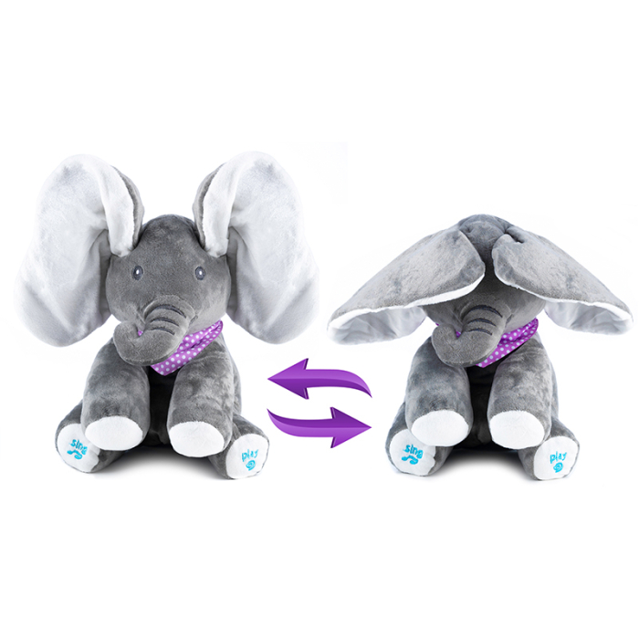 Jucarie plus interactiva elefant canta misca urechile cucu-bau, 30x30x25 cm, educativa, gri [3]