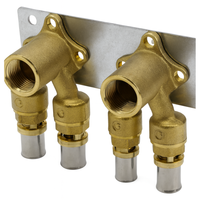 Kit fitinguri presa Giacomini RM138KY033, cu suport perete, 2 coturi 90°, filet interior 1/2” x 16 mm, alama [1]