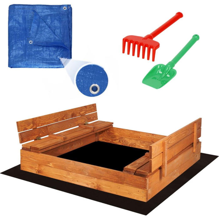 Lada din lemn pentru nisip, cu 2 bancute, 120x120cm [1]