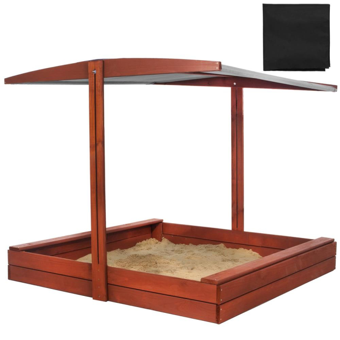 Lada nisip din lemn cu acoperis reglabil, 140x140x121 cm, maro [30]