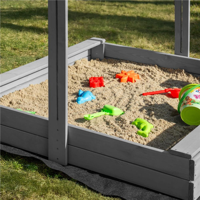 Lada nisip din lemn cu acoperis reglabil si capac, pliabila, 120x120x120 cm, gri [39]