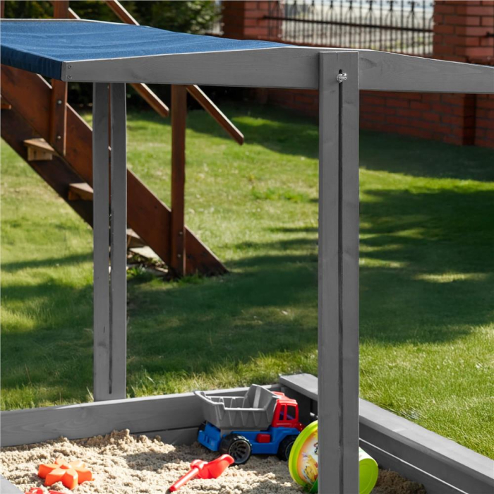 Lada nisip din lemn cu acoperis reglabil si capac, pliabila, 120x120x120 cm, gri [35]