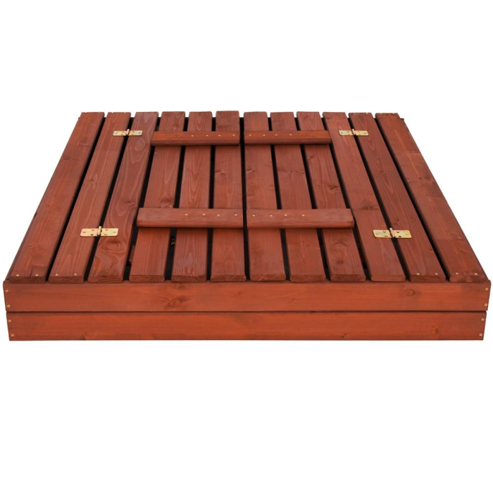 Lada nisip din lemn pliabila cu capac si bancute, 120x120x41 cm, maro [20]