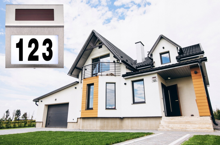 Lampa solara LED afisare numar de casa, inox, kit montare inclus, 20x18x3 cm [6]