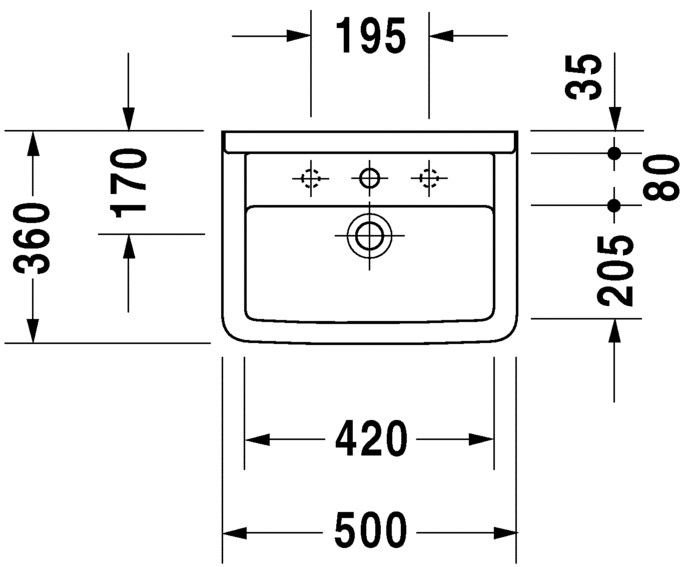 Lavoar Duravit 0300500000, Starck 3, montaj pe perete, preaplin, zona montaj interior, elemente fixare ascunse, alb [4]