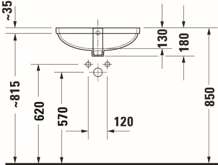 Lavoar Duravit 03954900282, NO 1, montaj sub blat, nr orificii baterie fara, zona montaj interior, alb [2]