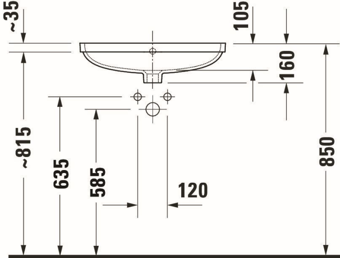Lavoar Duravit 03955500282, NO 1, montaj sub blat, nr orificii baterie fara, zona montaj interior, alb [2]