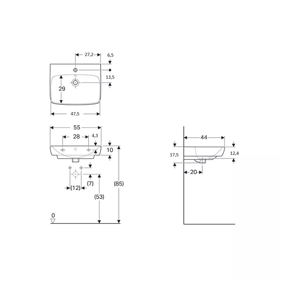 Lavoar Geberit Selnova Square, pe perete, 55 x 44 cm, alb, 500.290.01.1 [5]