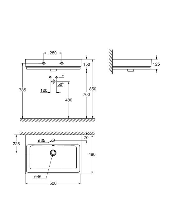 Lavoar Grohe 3947400H, Cube Ceramic, pe blat/pe perete, 500 x 490 mm, PureGuard, alb [7]