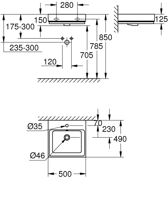 Lavoar Grohe 3947400H, Cube Ceramic, pe blat/pe perete, 500 x 490 mm, PureGuard, alb [8]