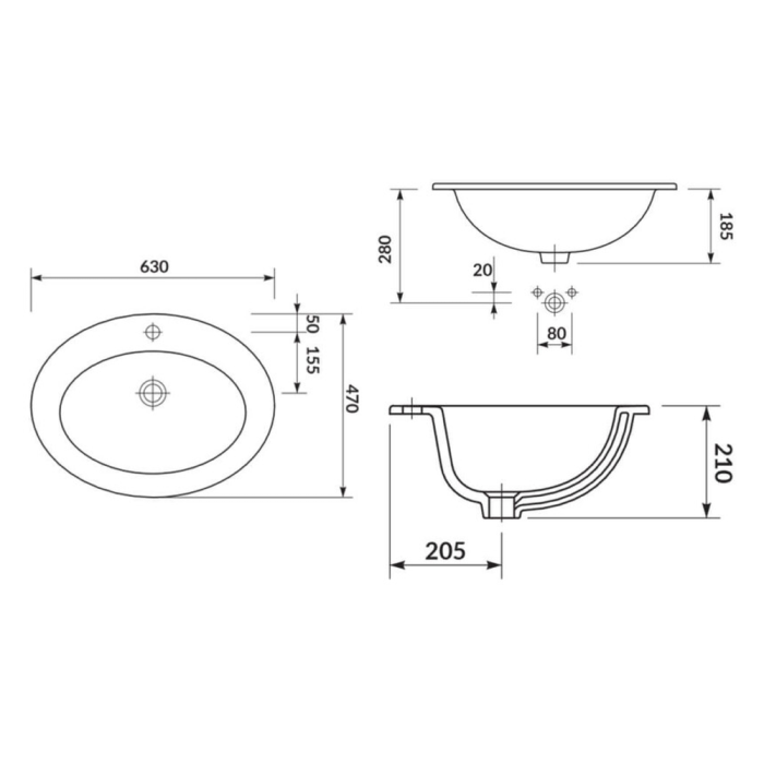 Lavoar incastrat alb 63 cm, oval, Cersanit Gamma [3]