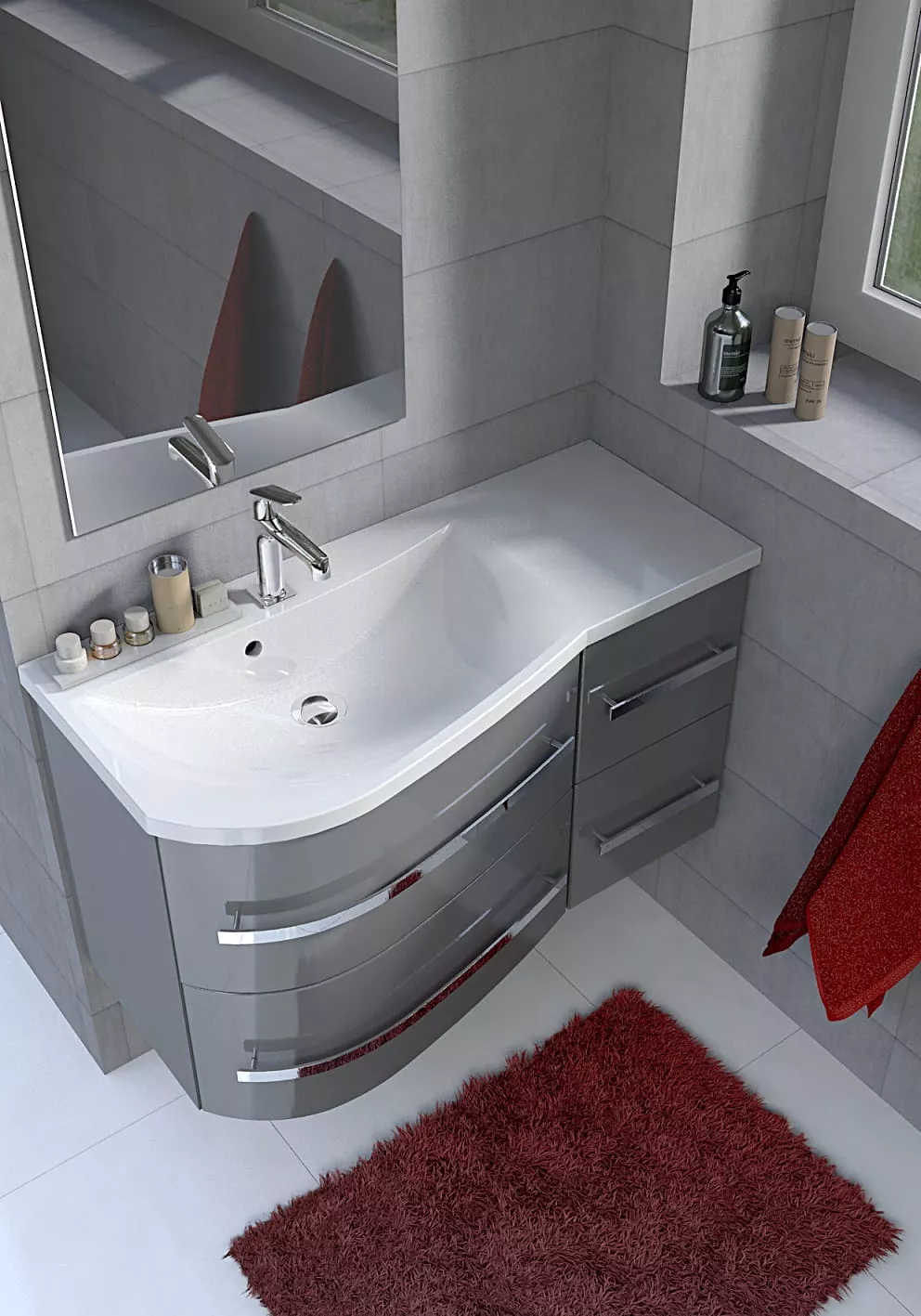 Lavoar Oristo Opal UME-OP-90-92-L, 915 x 445 mm, montare pe masca, preaplin, marmura compozita, alb [9]