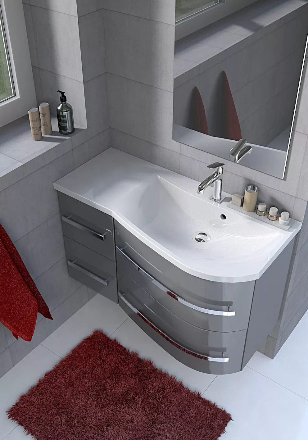 Lavoar Oristo Opal UME-OP-90-92-P, 915 x 445 mm, montare pe masca, preaplin, marmura compozita, alb [9]