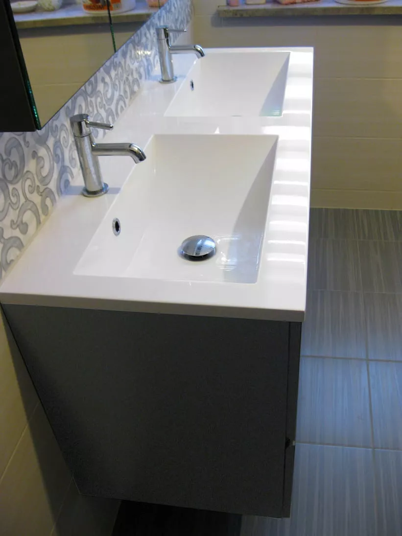 Lavoar Oristo Opera UME-SI-120-92-D, 1200 x 450 mm, montare pe masca, 2 cuve, preaplin, marmura compozita, alb [7]