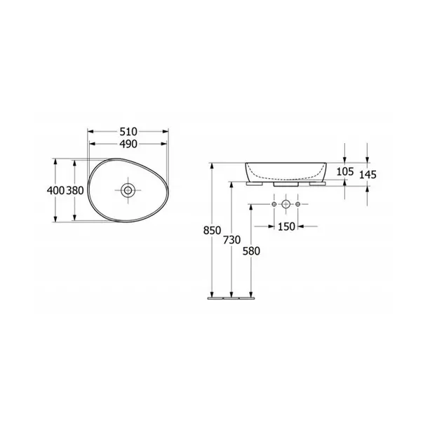 Lavoar pe blat alb oval Villeroy&Boch Antao 51 cm [4]