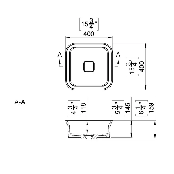 Lavoar pe blat din compozit Marmite Dresda patrat 40 cm alb [2]