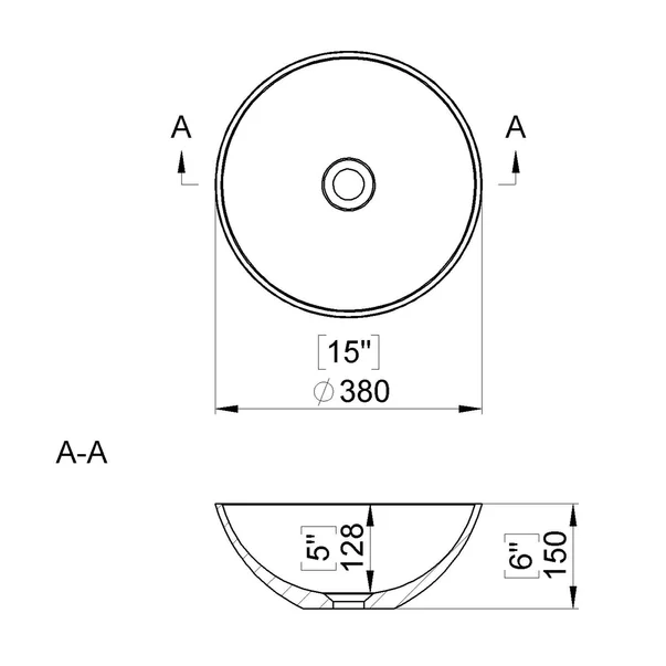 Lavoar pe blat din compozit Marmite Riga Low rotund 38 cm alb [2]