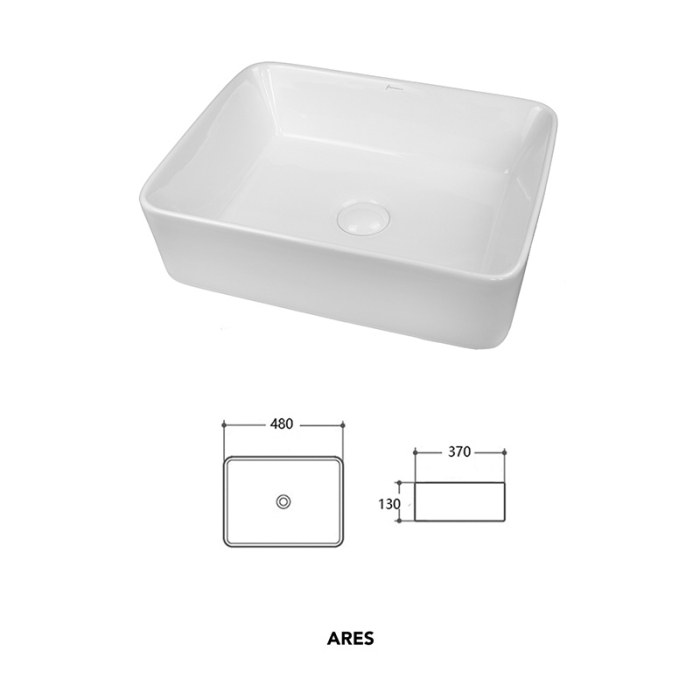 Lavoar pe blat Fluminia, Ares, dreptunghiular, 48 x 37 cm, alb [2]