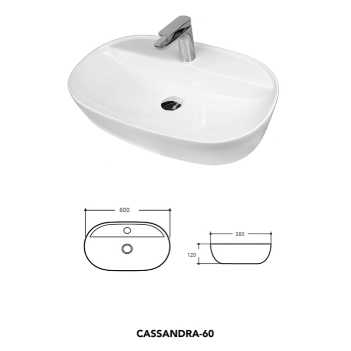 Lavoar pe blat, Fluminia, Cassandra 60, oval, 60 x 38 cm, alb [4]