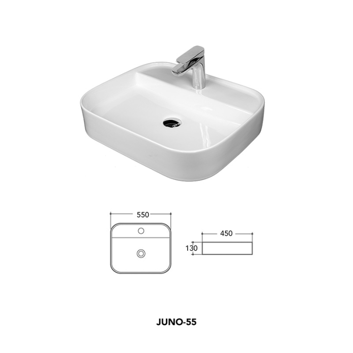 Lavoar pe blat Fluminia, Juno, 55 cm, dreptunghiular, 55 x 45 cm, alb [2]