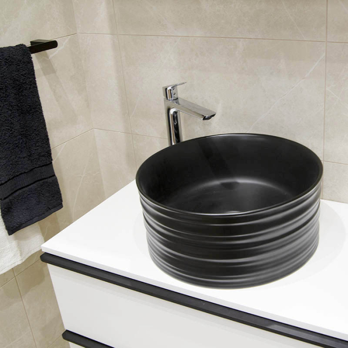 Lavoar pe blat, Fluminia, My Black Circle, rotund, diametru 41 cm, cu ventil, negru mat [6]