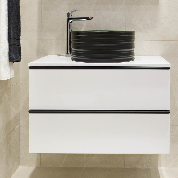 Lavoar pe blat, Fluminia, My Black Circle, rotund, diametru 41 cm, cu ventil, negru mat [8]