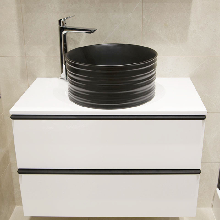 Lavoar pe blat, Fluminia, My Black Circle, rotund, diametru 41 cm, cu ventil, negru mat [7]