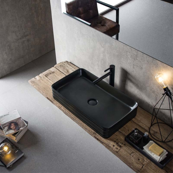 Lavoar pe blat, Fluminia, My Black Square, dreptunghiular, 67.5 x39 cm, cu ventil, negru mat [2]