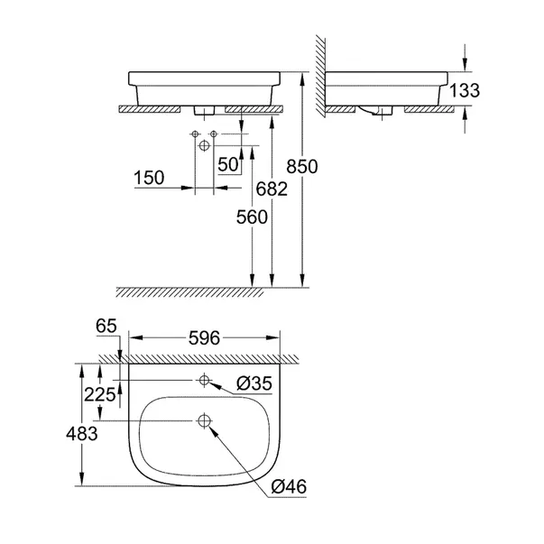 Lavoar pe blat Grohe Euro Ceramic alb Alpine White 60 cm [3]