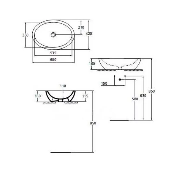 Lavoar pe blat Ideal Standard Strada 60 cm negru mat [5]