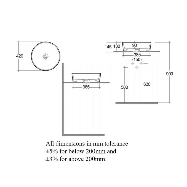 Lavoar pe blat Rak Feeling rotund 42 cm alb lucios [2]
