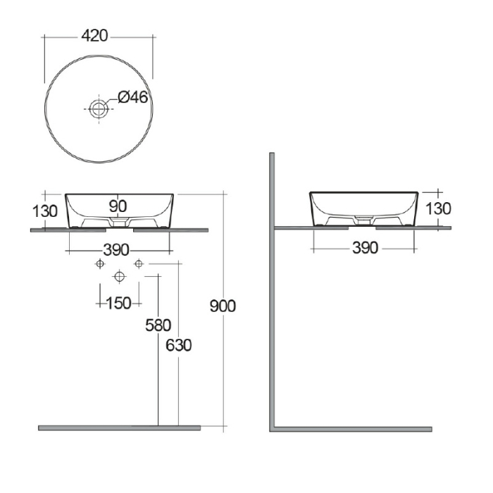 Lavoar pe blat, RAK, Feeling, rotund, diametrul 42 cm, cappuccino [2]