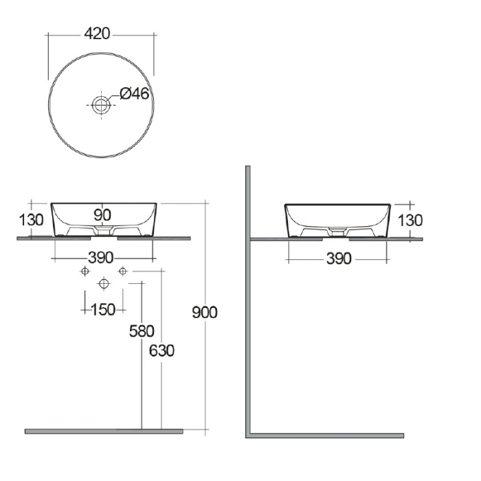 Lavoar pe blat, RAK, Feeling, rotund, diametrul 42 cm, gri mat [2]