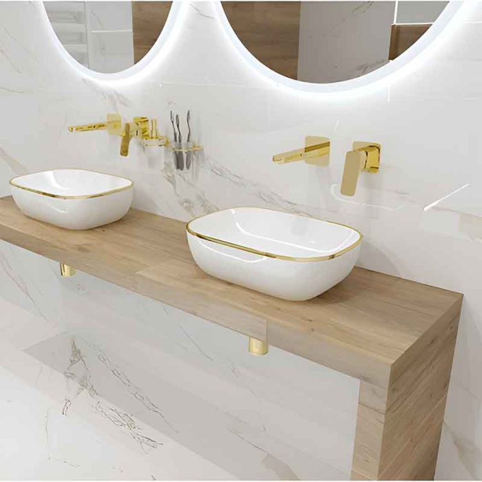 Lavoar pe blat Spectrum, Gineta Gold Line, dreptunghiular, alb-auriu [3]