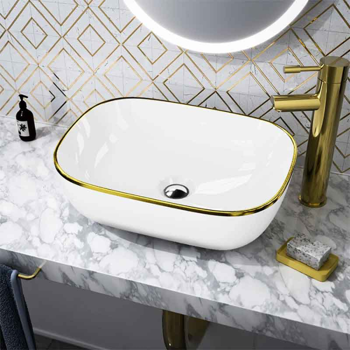 Lavoar pe blat Spectrum, Gineta Gold Line, dreptunghiular, alb-auriu [2]