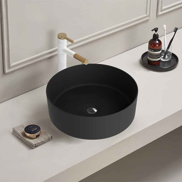 Lavoar pe blat Spectrum, Rosina Black, rotund, negru mat [4]