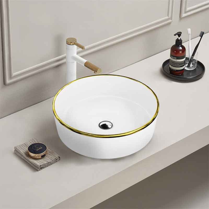 Lavoar pe blat Spectrum, Rosina Gold Line, rotund, alb-auriu [4]