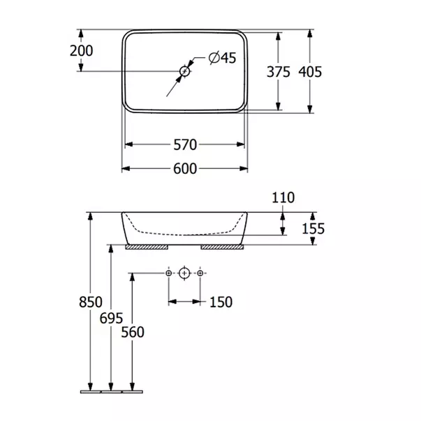 Lavoar pe blat Villeroy&Boch Architectura dreptunghiular finisaj alb lucios 60 cm [10]