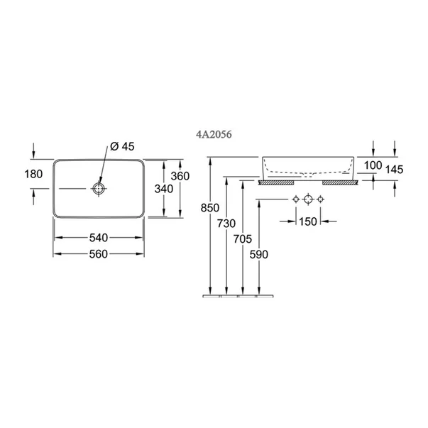 Lavoar pe blat Villeroy&Boch Collaro dreptunghiular 56 cm alb [2]